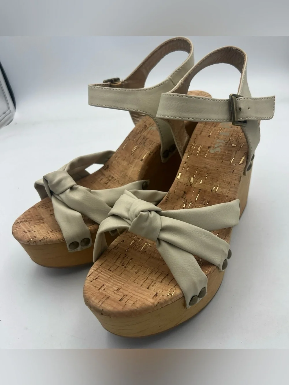 KORKS Dawson Wedge Wood Platform  Boho Style Cream Sandal Women’s Size 8 NEW